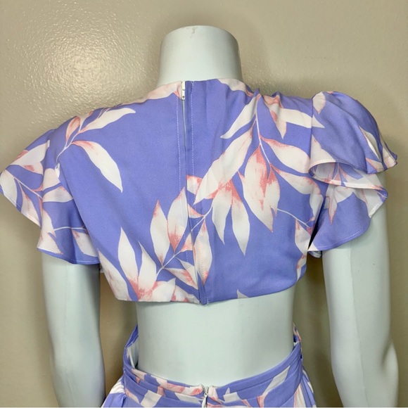 Purple pink asymmetrical hem with ruffles cutout maxi dress - Picture 6 of 11